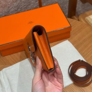Hermes Maillon To Go Wallet Handmade In Epsom Calfskin Leather Silver Hardware 93 Orange - Image 18