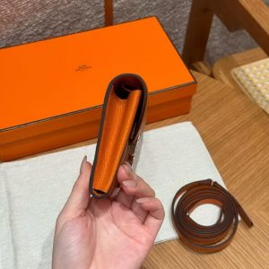 Hermes Maillon To Go Wallet Handmade In Epsom Calfskin Leather Silver Hardware 93 Orange - Image 17