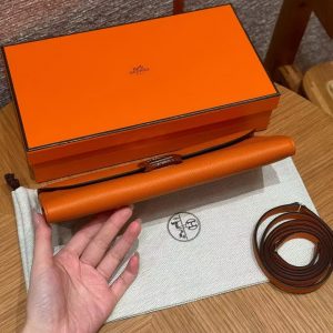 Hermes Maillon To Go Wallet Handmade In Epsom Calfskin Leather Silver Hardware 93 Orange - Image 16