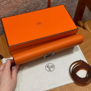 Hermes Maillon To Go Wallet Handmade In Epsom Calfskin Leather Silver Hardware 93 Orange - Image 15