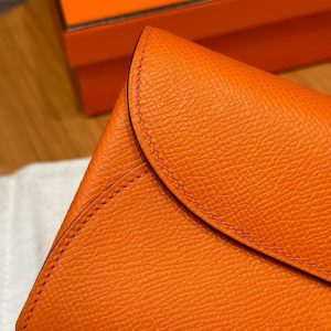 Hermes Maillon To Go Wallet Handmade In Epsom Calfskin Leather Silver Hardware 93 Orange - Image 12