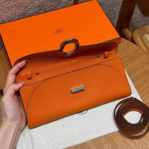 Hermes Maillon To Go Wallet Handmade In Epsom Calfskin Leather Silver Hardware 93 Orange - Image 11