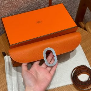 Hermes Maillon To Go Wallet Handmade In Epsom Calfskin Leather Silver Hardware 93 Orange - Image 10
