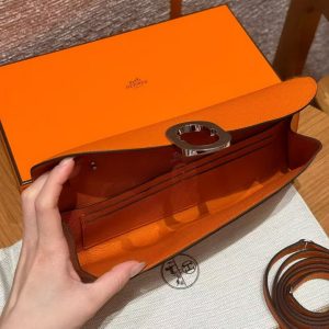 Hermes Maillon To Go Wallet Handmade In Epsom Calfskin Leather Silver Hardware 93 Orange - Image 9