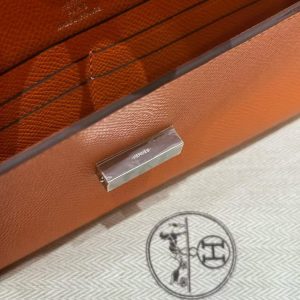 Hermes Maillon To Go Wallet Handmade In Epsom Calfskin Leather Silver Hardware 93 Orange - Image 7