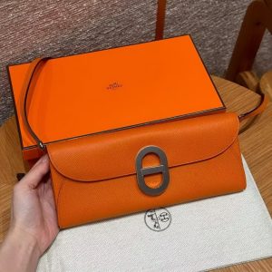 Hermes Maillon To Go Wallet Handmade In Epsom Calfskin Leather Silver Hardware 93 Orange - Image 3