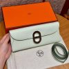 Hermes Maillon To Go Wallet Handmade In Epsom Calfskin Leather Silver Hardware OZ Vert Fizz