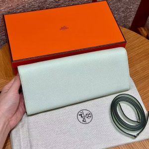 Hermes Maillon To Go Wallet Handmade In Epsom Calfskin Leather Silver Hardware OZ Vert Fizz - Image 2