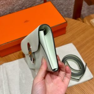 Hermes Maillon To Go Wallet Handmade In Epsom Calfskin Leather Silver Hardware OZ Vert Fizz - Image 14