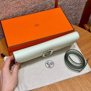Hermes Maillon To Go Wallet Handmade In Epsom Calfskin Leather Silver Hardware OZ Vert Fizz - Image 11