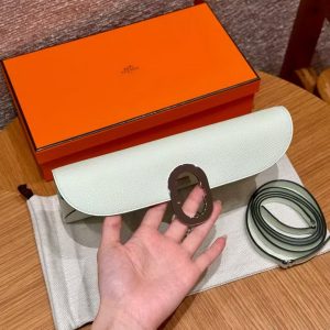 Hermes Maillon To Go Wallet Handmade In Epsom Calfskin Leather Silver Hardware OZ Vert Fizz - Image 9