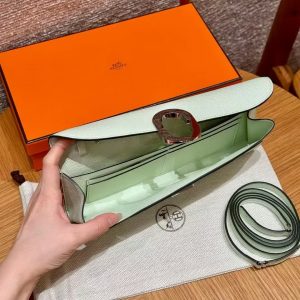 Hermes Maillon To Go Wallet Handmade In Epsom Calfskin Leather Silver Hardware OZ Vert Fizz - Image 7