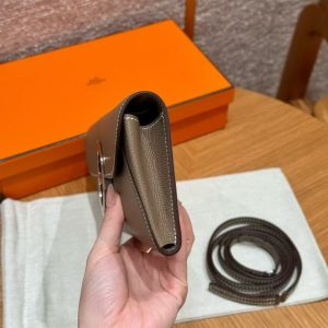 Hermes Maillon To Go Wallet Handmade In Epsom Calfskin Leather Silver Hardware ck18 Etoupe - Image 15