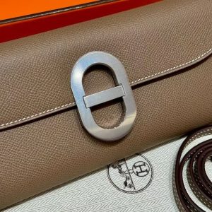 Hermes Maillon To Go Wallet Handmade In Epsom Calfskin Leather Silver Hardware ck18 Etoupe - Image 12