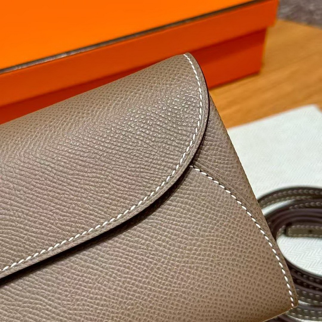 Hermes Maillon To Go Wallet Handmade In Epsom Calfskin Leather Silver Hardware ck18 Etoupe - Image 11