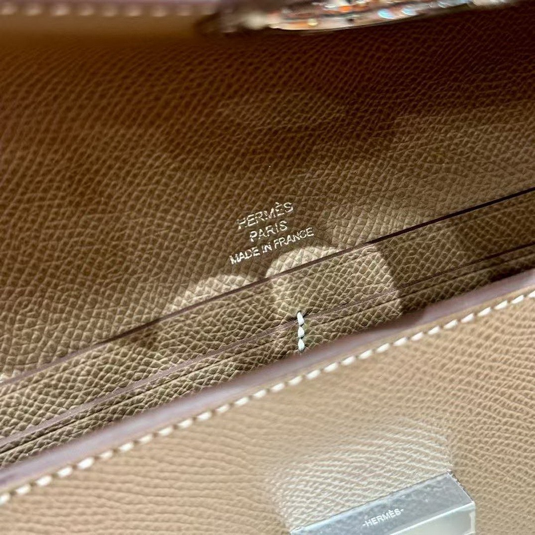 Hermes Maillon To Go Wallet Handmade In Epsom Calfskin Leather Silver Hardware ck18 Etoupe - Image 7