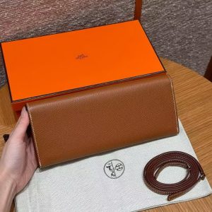 Hermes Maillon To Go Wallet Handmade In Epsom Calfskin Leather Silver Hardware ck37 Gold - Image 2