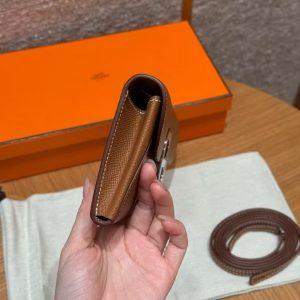 Hermes Maillon To Go Wallet Handmade In Epsom Calfskin Leather Silver Hardware ck37 Gold - Image 16