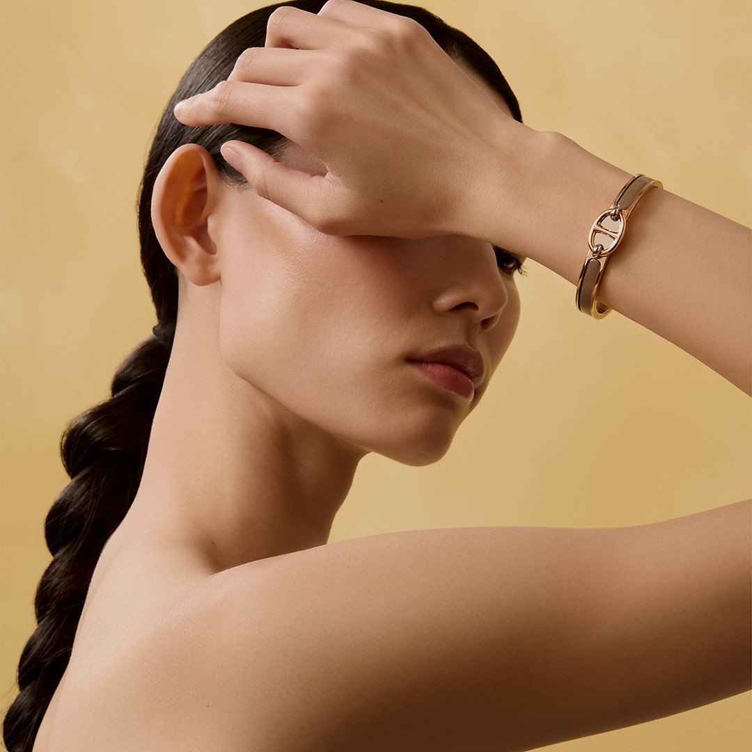 Hermes Mini Clic Chaine d'Ancre Bracelet Plain Enamel Rose Gold Étoupe H209000FO6EPM - Image 3