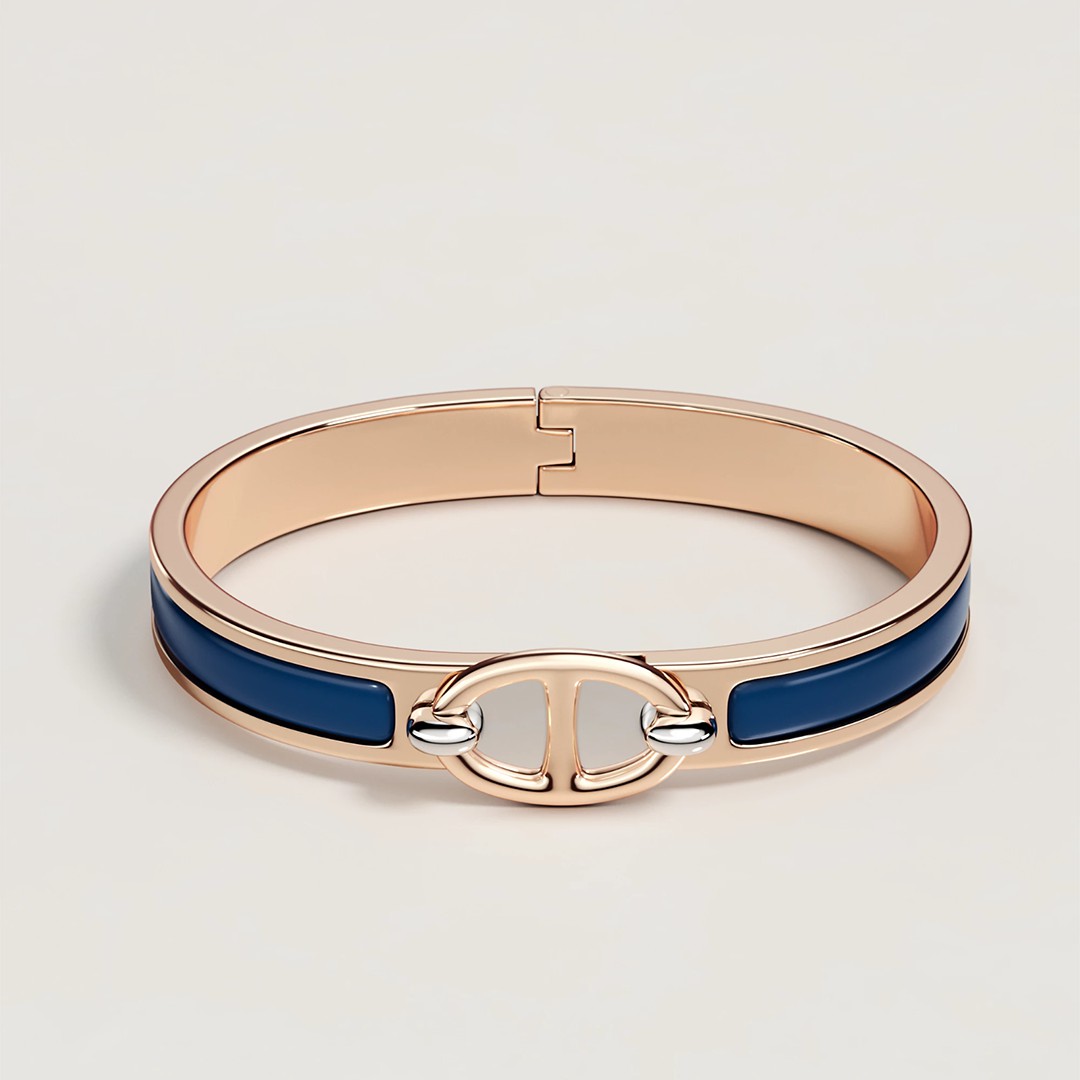 Hermes Mini Clic Chaine d'Ancre Bracelet Plain Enamel Rose Gold Ultramarine H209000FO87PM