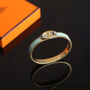 Alternative view of Hermes Mini Clic Chaine d'Ancre Bracelet Plain Enamel Yellow Gold Bleu Polaire H209000F 8XPM