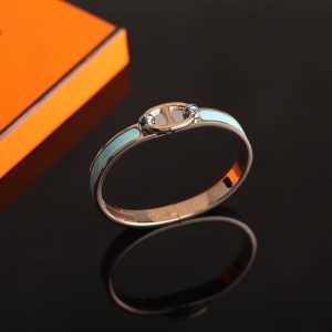 Hermes Mini Clic Chaine d'Ancre Bracelet Plain Enamel Yellow Gold Bleu Polaire H209000F 8XPM - Image 9