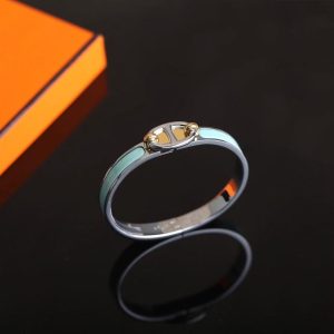 Hermes Mini Clic Chaine d'Ancre Bracelet Plain Enamel Yellow Gold Bleu Polaire H209000F 8XPM - Image 8