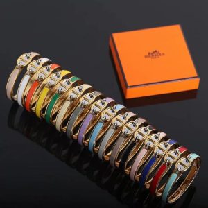 Hermes Mini Clic Chaine d'Ancre Bracelet Plain Enamel Yellow Gold Bleu Polaire H209000F 8XPM - Image 6
