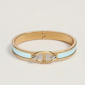 Hermes Mini Clic Chaine d'Ancre Bracelet Plain Enamel Yellow Gold Bleu Polaire H209000F 8XPM