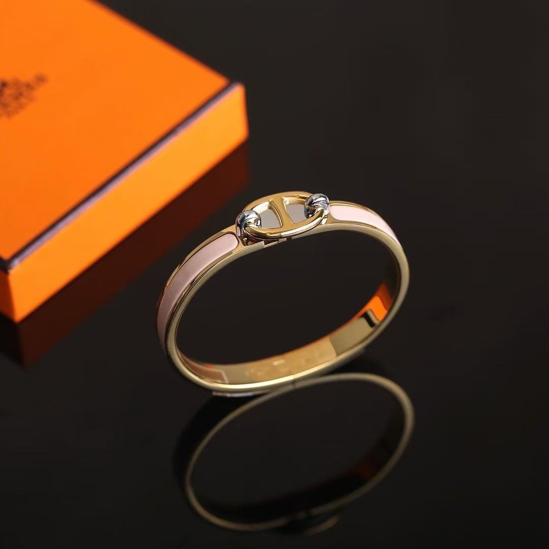 Hermes Mini Clic Chaine d'Ancre Bracelet Plain Enamel Yellow Gold Rose Candeur H209000F 1ZPM - Image 8