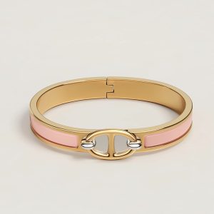 Hermes Mini Clic Chaine d'Ancre Bracelet Plain Enamel Yellow Gold Rose Candeur H209000F 1ZPM