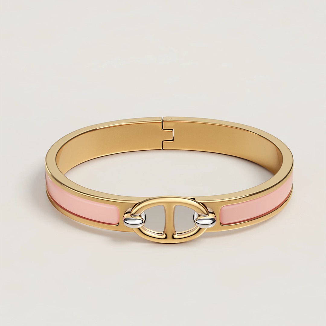 Hermes Mini Clic Chaine d'Ancre Bracelet Plain Enamel Yellow Gold Rose Candeur H209000F 1ZPM