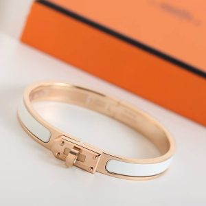 Hermes Mini Clic Kelly Bracelet Plain Enamel Rose Gold Crème H200004FO85GM - Image 11