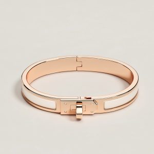Hermes Mini Clic Kelly Bracelet Plain Enamel Rose Gold Crème H200004FO85GM