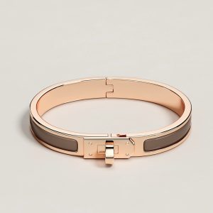 Hermes Mini Clic Kelly Bracelet Plain Enamel Rose Gold Étoupe H200004FO6EGM