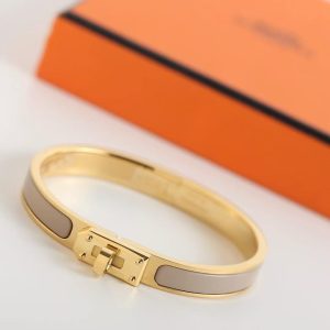 Hermes Mini Clic Kelly Bracelet Plain Enamel Rose Gold Marron Glacé H200004FO19GM - Image 7