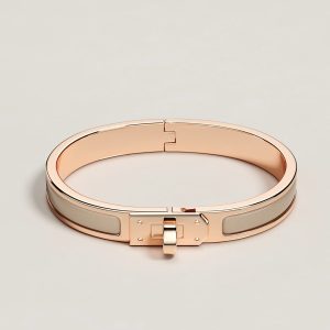 Hermes Mini Clic Kelly Bracelet Plain Enamel Rose Gold Marron Glacé H200004FO19GM