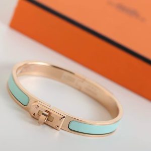 Hermes Mini Clic Kelly Bracelet Plain Enamel Rose Gold Mint H200004FO5TGM - Image 8