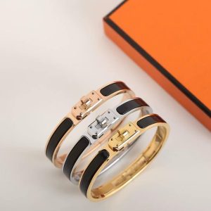 Hermes Mini Clic Kelly Bracelet Plain Enamel Rose Gold Noir H200004FO01GM - Image 11
