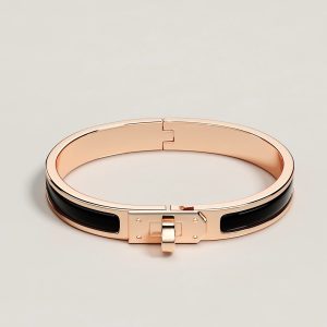 Hermes Mini Clic Kelly Bracelet Plain Enamel Rose Gold Noir H200004FO01GM