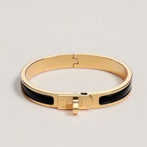 Hermes Mini Clic Kelly Bracelet Plain Enamel Rose Gold Noir H200004FO01GM - Image 4