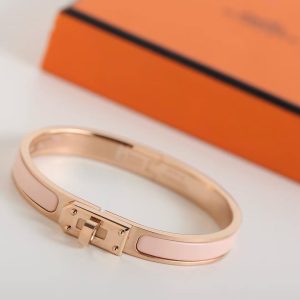 Hermes Mini Clic Kelly Bracelet Plain Enamel Rose Gold Rose Candeur H200004FO1ZGM - Image 11