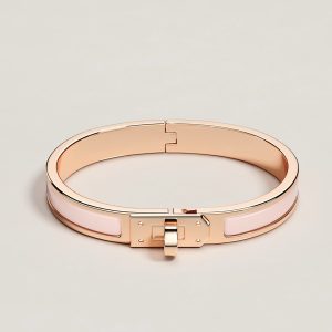 Hermes Mini Clic Kelly Bracelet Plain Enamel Rose Gold Rose Candeur H200004FO1ZGM