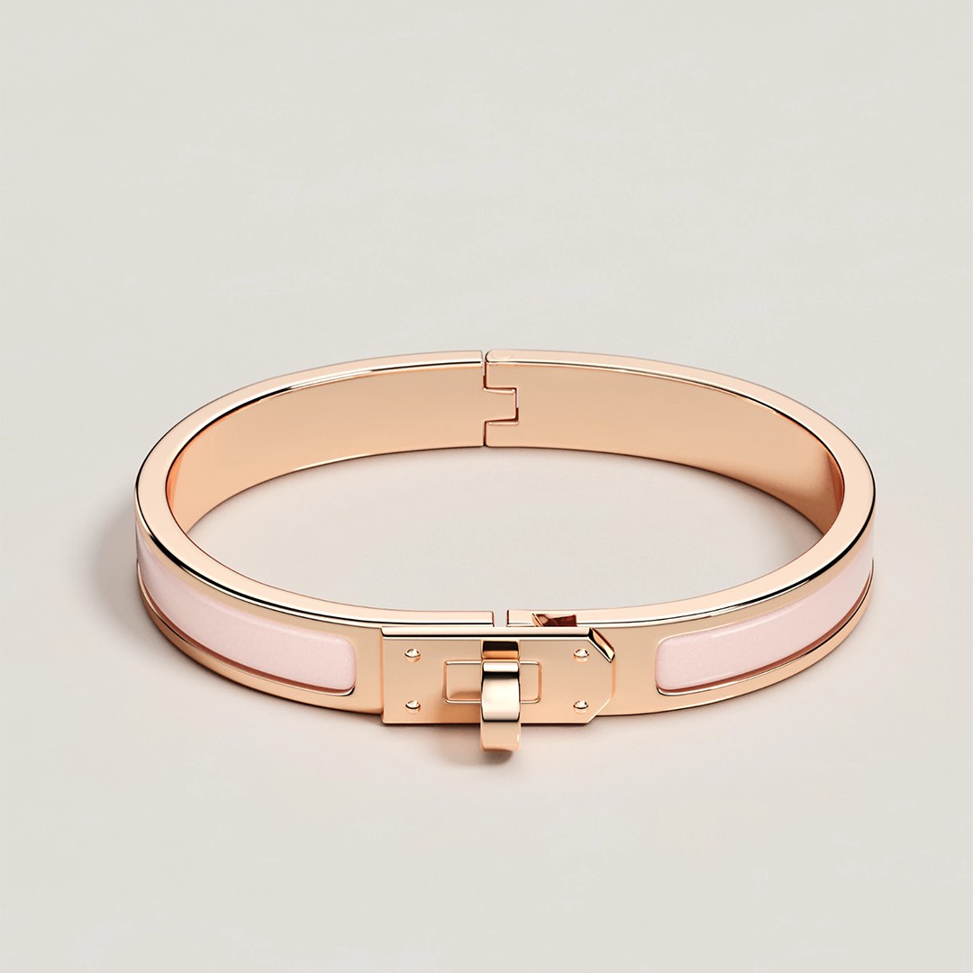 Hermes Mini Clic Kelly Bracelet Plain Enamel Rose Gold Rose Candeur H200004FO1ZGM