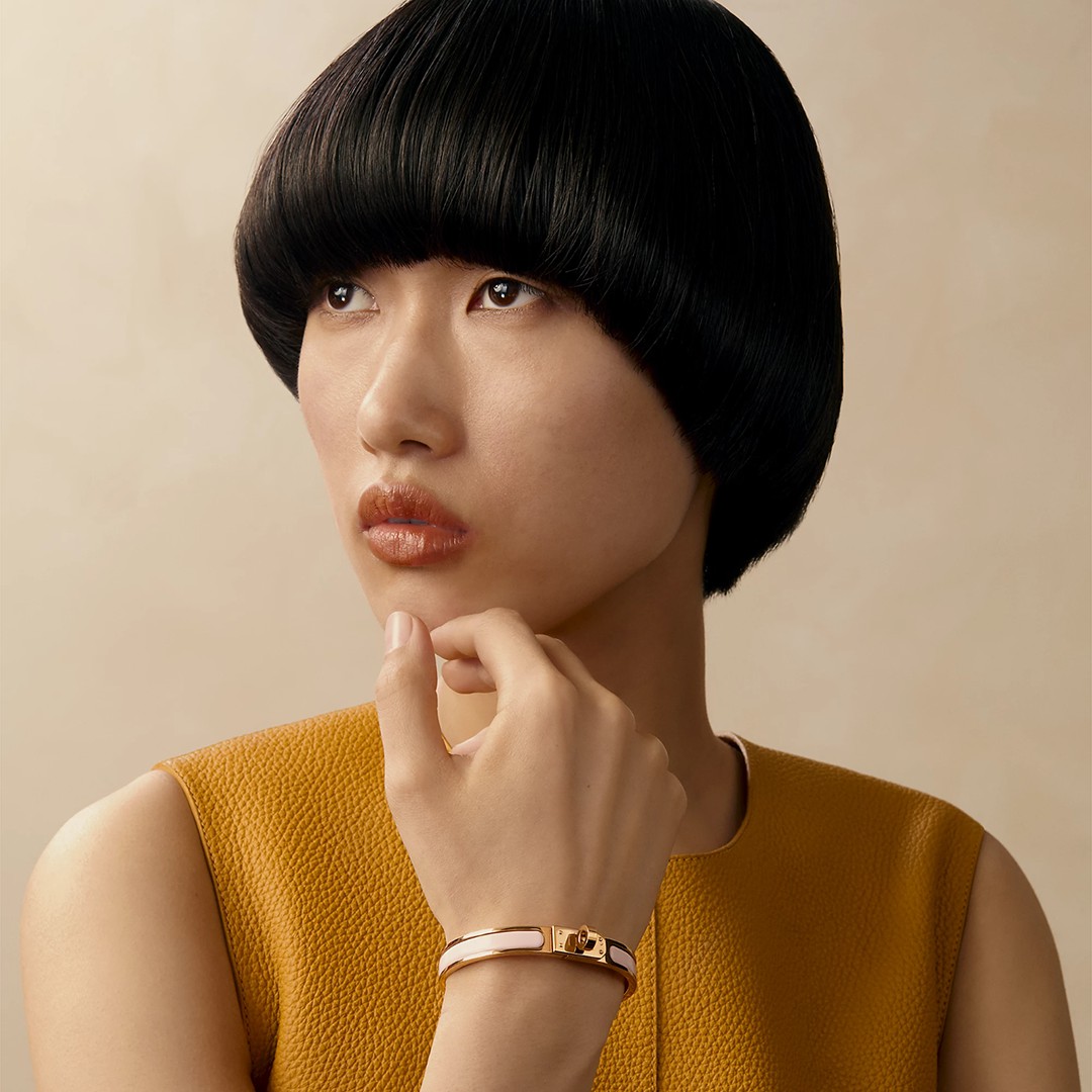 Hermes Mini Clic Kelly Bracelet Plain Enamel Rose Gold Rose Candeur H200004FO1ZGM - Image 6