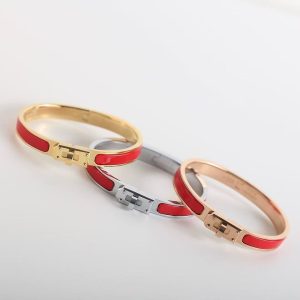 Alternative view of Hermes Mini Clic Kelly Bracelet Plain Enamel Yellow Gold Rouge Amarante H200004F 94GM