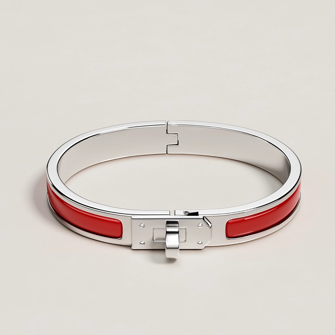 Hermes Mini Clic Kelly Bracelet Plain Enamel Yellow Gold Rouge Amarante H200004F 94GM - Image 3
