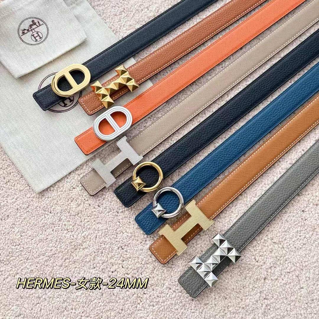 Hermes Mini Constance Belt Buckle & Reversible Leather Strap 24 mm Swift and Epsom Calfskin Noir Gris Trench - Image 2