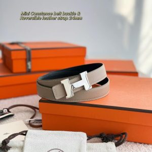 Hermes Mini Constance Belt Buckle & Reversible Leather Strap 24 mm Swift and Epsom Calfskin Noir Gris Trench - Image 6