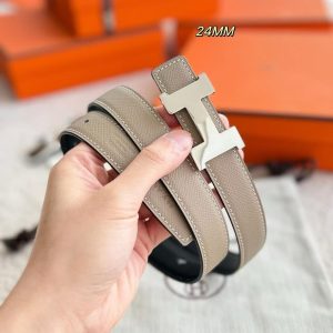 Hermes Mini Constance Belt Buckle & Reversible Leather Strap 24 mm Swift and Epsom Calfskin Noir Gris Trench - Image 4